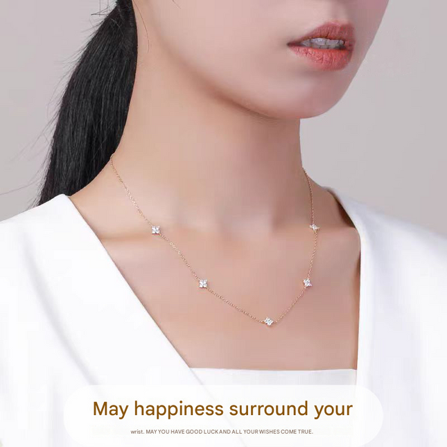 Gold Lucky Four Leaf Clover Necklace Women Delicate Clavicle Chain Sparkling Zirconia Charm Necklace Gift