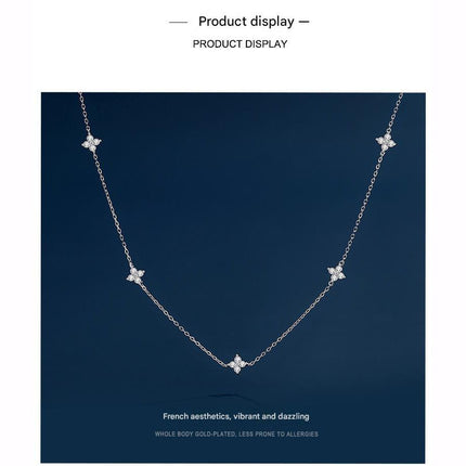Silver Lucky Four Leaf Clover Necklace Women Delicate Clavicle Chain Sparkling Zirconia Charm Necklace – shape and profile