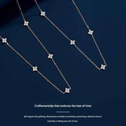 Silver Lucky Four Leaf Clover Necklace Women Delicate Clavicle Chain Sparkling Zirconia Charm Necklace – product features