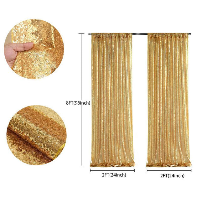 Gold Sequin Backdrop Curtain Party Wedding Photo Booth Background Panel 8FT x 2FT – product detail