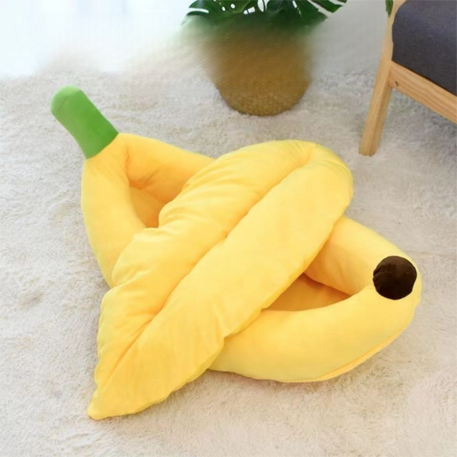 Banana Boat Pet Bed Plush Soft Dog Cat Nest with Cushion Warm Cozy Banana Shape Pet House for Small Medium