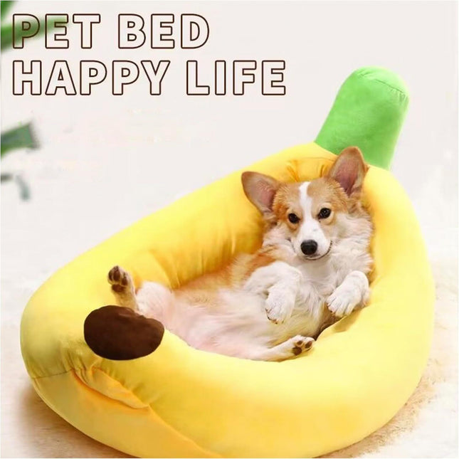 Banana Boat Pet Bed Plush Soft Dog Cat Nest with Cushion Warm Cozy Banana Shape Pet House for Small Medium – product detail