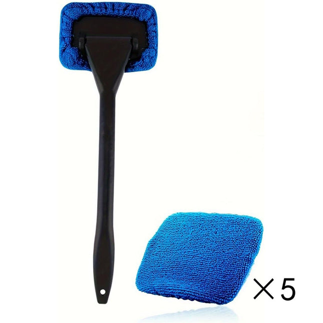 Dark blue Car Windshield Cleaning Brush with 5 Replacement Microfiber Pads Defogging Wiper Tool Glass