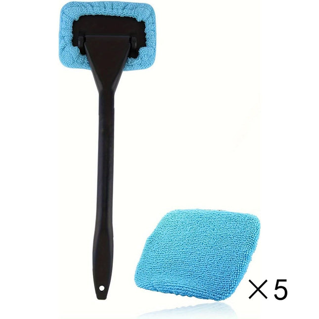 Light blue Car Windshield Cleaning Brush with 5 Replacement Microfiber Pads Defogging Wiper Tool Glass