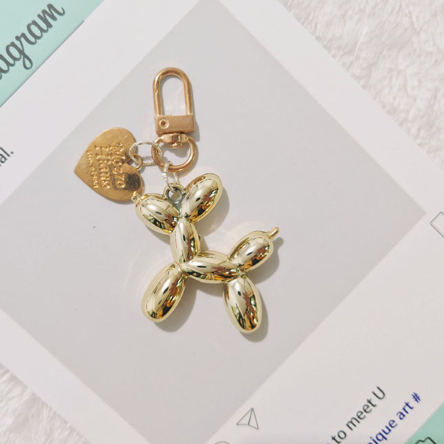 2-Piece Golden Balloon Dog Keychain Set with Heart Charm Bag Pendant Cute Couple Gift V888-ELOSUNG51289