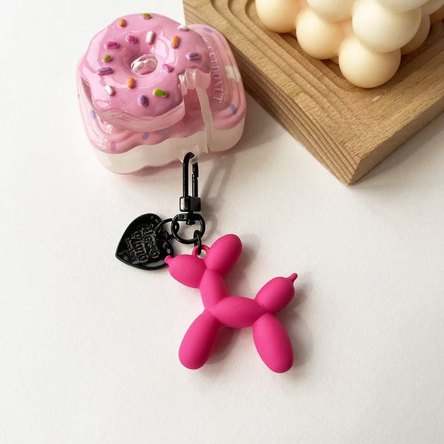 2-Piece Rose red Balloon Dog Keychain Set with Heart Charm Bag Pendant Cute Couple Gift V888-ELOSUNG51290