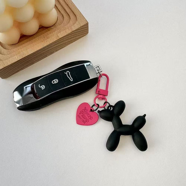 2-Piece Black Balloon Dog Keychain Set with Heart Charm Bag Pendant Cute Couple Gift V888-ELOSUNG51291