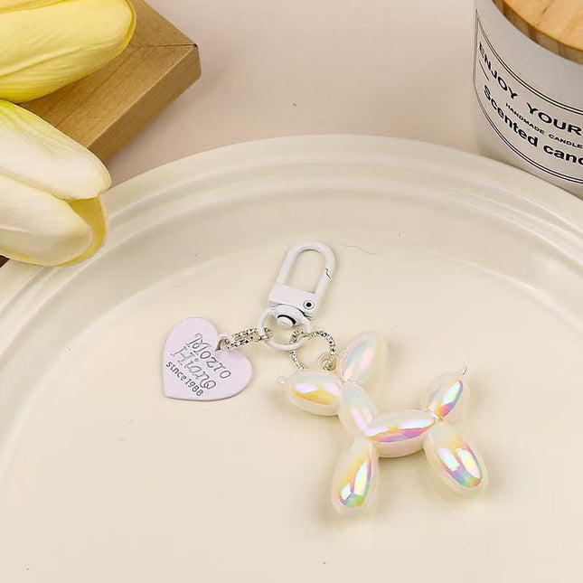 2-Piece White Balloon Dog Keychain Set with Heart Charm Bag Pendant Cute Couple Gift V888-ELOSUNG51292