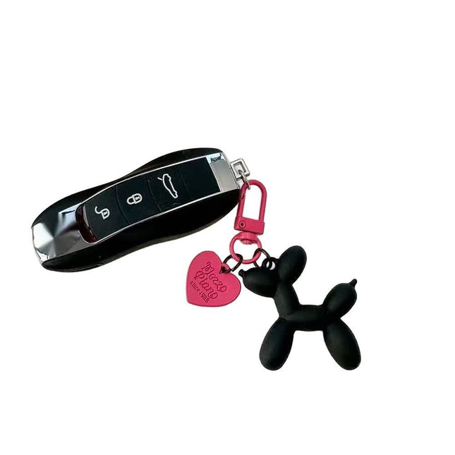2-Piece White Balloon Dog Keychain Set with Heart Charm Bag Pendant Cute Couple Gift – product detail