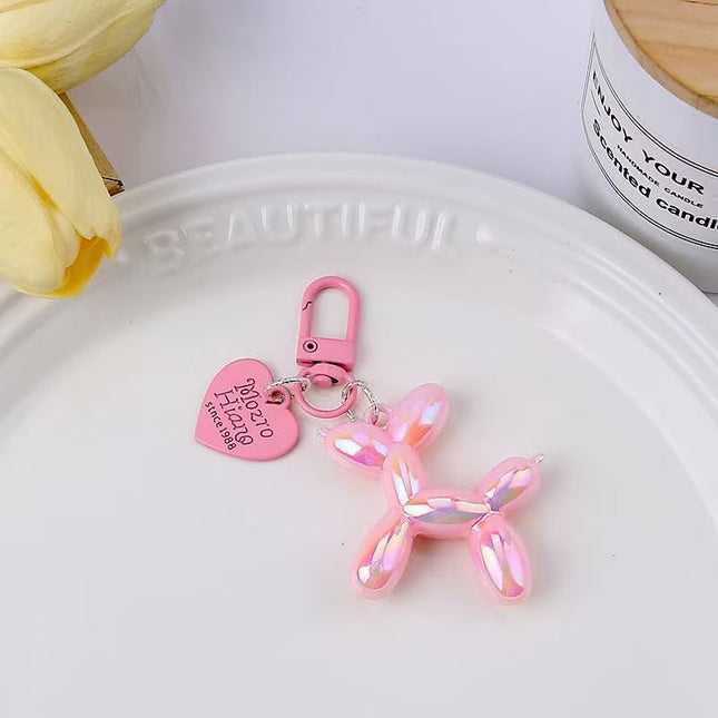 2-Piece Pink Balloon Dog Keychain Set with Heart Charm Bag Pendant Cute Couple Gift V888-ELOSUNG51293