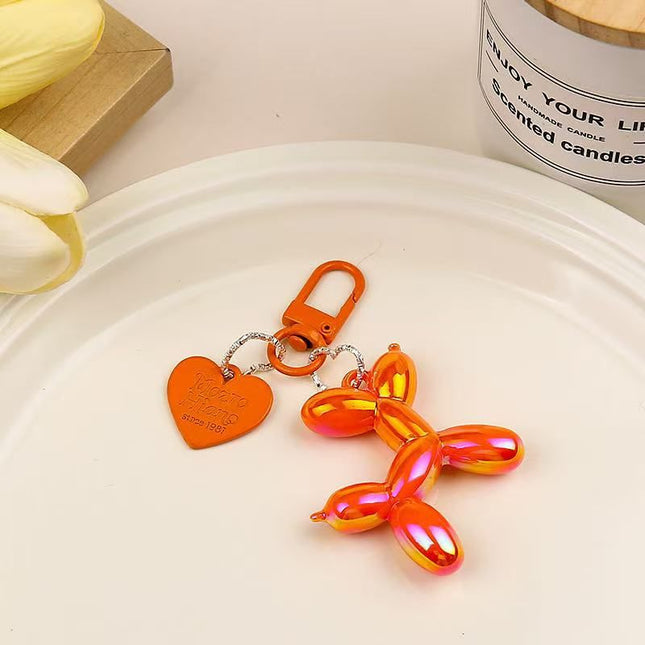 2-Piece Orange Balloon Dog Keychain Set with Heart Charm Bag Pendant Cute Couple Gift V888-ELOSUNG51294