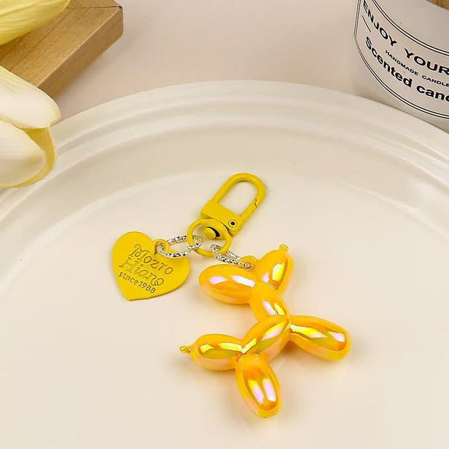 2-Piece Yellow Balloon Dog Keychain Set with Heart Charm Bag Pendant Cute Couple Gift V888-ELOSUNG51295