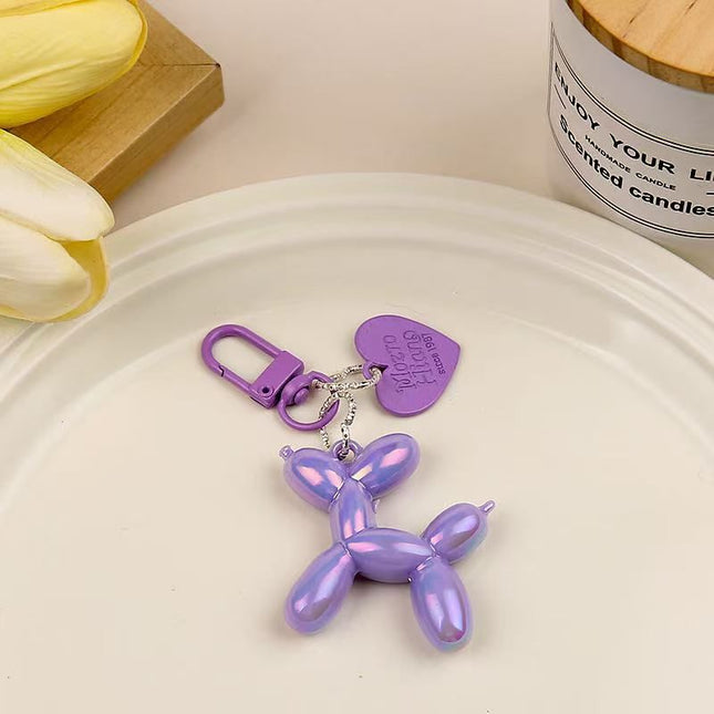 2-Piece Purple Balloon Dog Keychain Set with Heart Charm Bag Pendant Cute Couple Gift V888-ELOSUNG51296