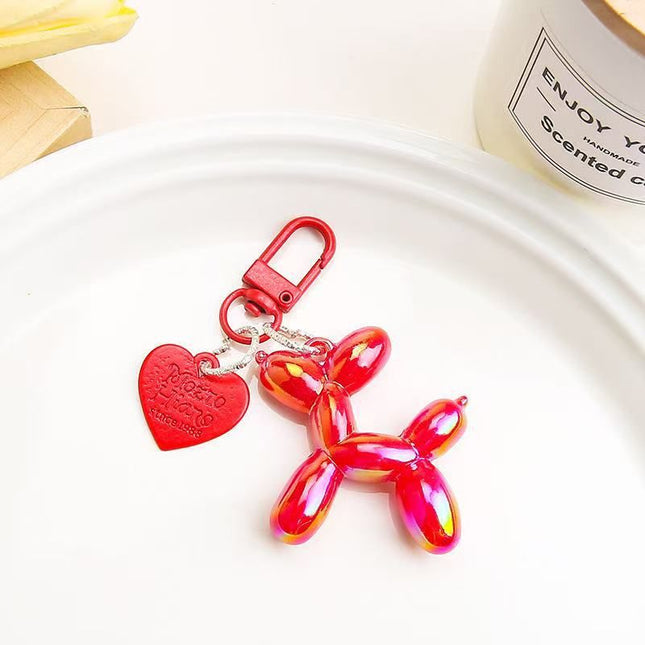 2-Piece Red Balloon Dog Keychain Set with Heart Charm Bag Pendant Cute Couple Gift V888-ELOSUNG51298