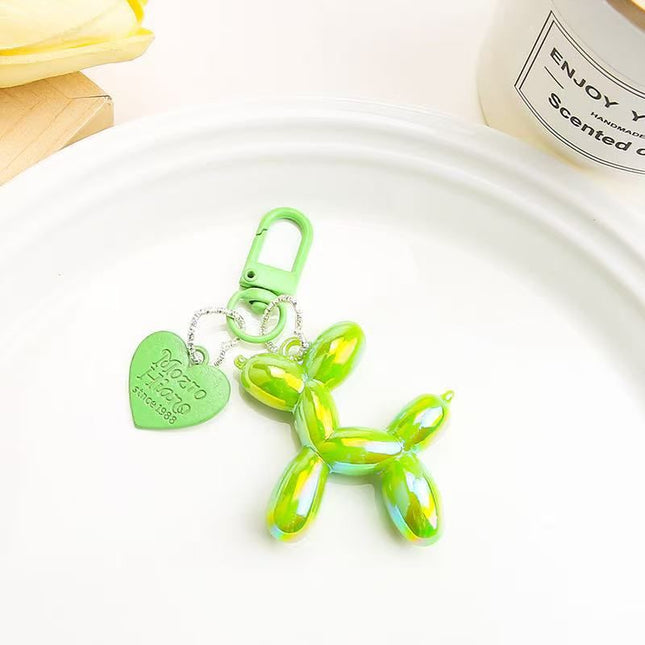 2-Piece Green Balloon Dog Keychain Set with Heart Charm Bag Pendant Cute Couple Gift V888-ELOSUNG51299
