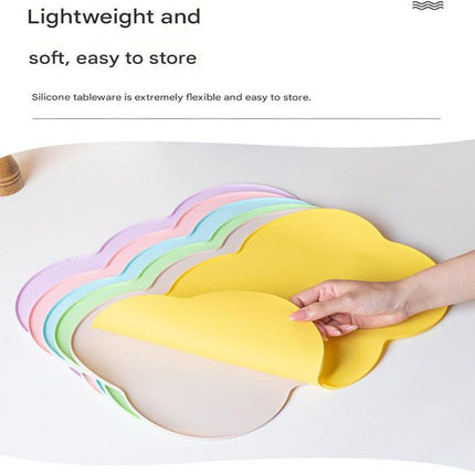 3-Piece Yellow Silicone Placemat Set Cloud Shape Non-Slip Heat Resistant Kids Dining Mat – shape and profile