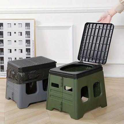 Grey Portable Folding Toilet Stool Outdoor Camping Car Emergency Portable Potty Chair