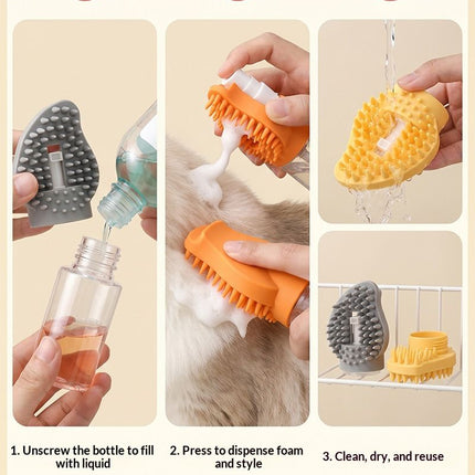 Grey Pet Shampoo Brush Silicone Foaming Massage Comb Dog Cat Bathing Grooming Tool