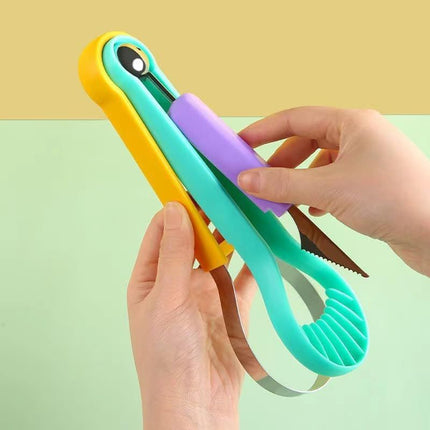 2-Piece Fruit Carving Tool Set Melon Baller Scoop Knife Stainless Steel(Yellow, blue and green)
