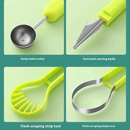 2-Piece Fruit Carving Tool Set Melon Baller Scoop Knife Stainless Steel(Green)