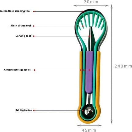 2-Piece Fruit Carving Tool Set Melon Baller Scoop Knife Stainless Steel(Green)