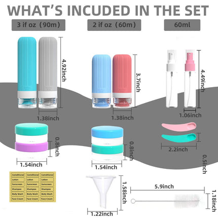 Silicone Travel Toiletry Bottles Set Leakproof Squeeze Containers with Case(01)