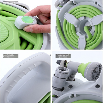 Pink Portable Hose Reel Cart with 14m Hose 7-Pattern Spray Gun Garden Watering System