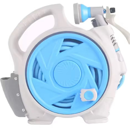 Blue Portable Hose Reel Cart with 14m Hose 7-Pattern Spray Gun Garden Watering System