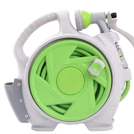 Green Portable Hose Reel Cart with 14m Hose 7-Pattern Spray Gun Garden Watering System