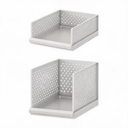White Wardrobe Storage Organizers 2 Piece Set High & Low Pull-Out Drawer Style for Clothes