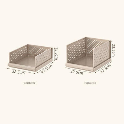 White Wardrobe Storage Organizers 2 Piece Set High & Low Pull-Out Drawer Style for Clothes