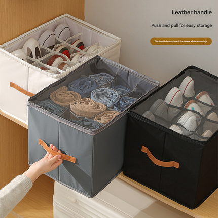 Beige Foldable Fabric Shoe Storage Box with Compartments Dustproof Moistureproof