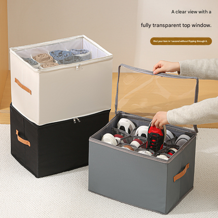 Beige Foldable Fabric Shoe Storage Box with Compartments Dustproof Moistureproof