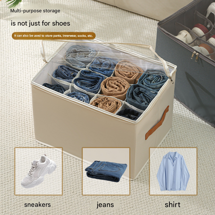 Black Foldable Fabric Shoe Storage Box with Compartments Dustproof Moistureproof