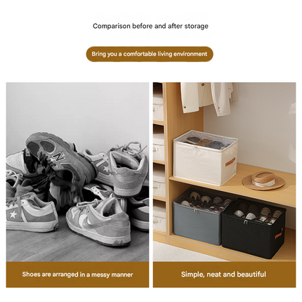 Grey Foldable Fabric Shoe Storage Box with Compartments Dustproof Moistureproof