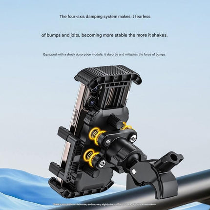 Black Motorcycle Phone Holder 4-Axis Shockproof Anti-Shake Mount for Navigation