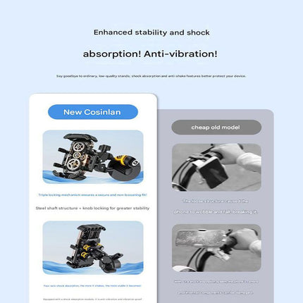 Black Motorcycle Phone Holder 4-Axis Shockproof Anti-Shake Mount for Navigation