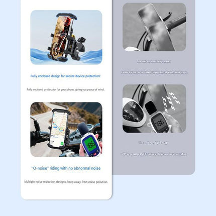 Black Motorcycle Phone Holder 4-Axis Shockproof Anti-Shake Mount for Navigation