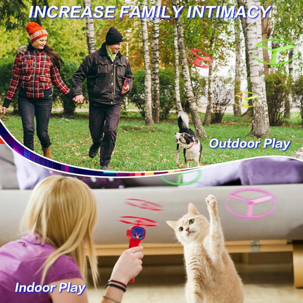Red LED Light Up Flying Disc Cat Toy Interactive UFO Launcher with Replacement Discs