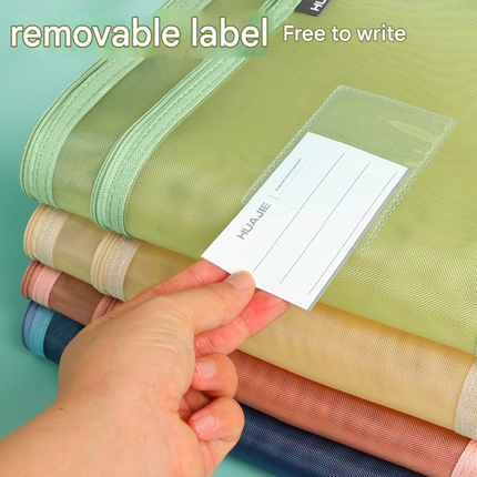 White Double Layer Mesh File Bag with Handle Large Capacity Student Subject Organizer