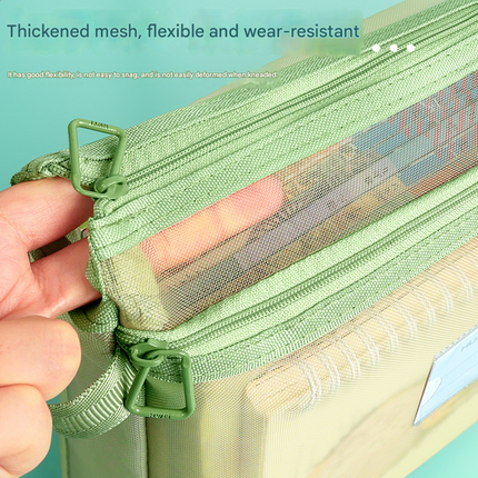 Orange Double Layer Mesh File Bag with Handle Large Capacity Student Subject Organizer