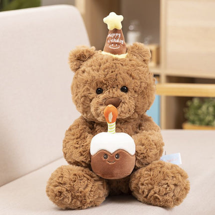 30cm Birthday Cake Teddy Bear Plush Toy - Soft Hugging Pillow with Party Hat(Bear with a Cake)