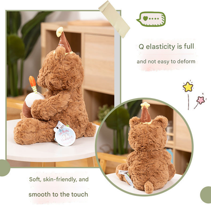 30cm Birthday Cake Teddy Bear Plush Toy - Soft Hugging Pillow with Party Hat(Bear with a Cake)