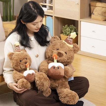 30cm Birthday Cake Teddy Bear Plush Toy - Soft Hugging Pillow with Party Hat(Birthday Hat Bear)