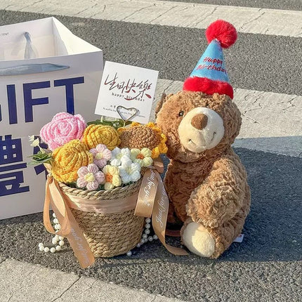 30cm Birthday Cake Teddy Bear Plush Toy - Soft Hugging Pillow with Party Hat(Birthday Hat Bear)