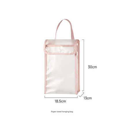 3 PCS Pink Wall Mounted Transparent Tissue Storage Bag Waterproof Hanging Holder with Adhesive Hook