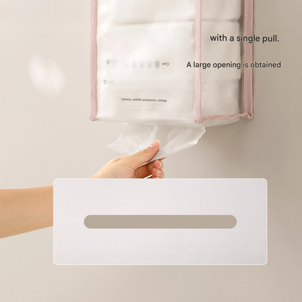 3 PCS Pink Wall Mounted Transparent Tissue Storage Bag Waterproof Hanging Holder with Adhesive Hook
