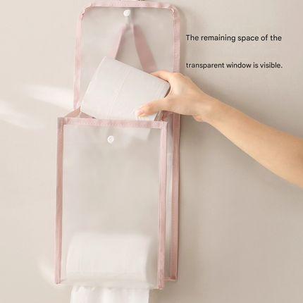 3 PCS Pink Wall Mounted Transparent Tissue Storage Bag Waterproof Hanging Holder with Adhesive Hook