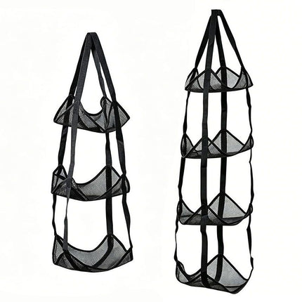 Black 3-Layer + 4-Layer Hanging Mesh Storage Bag Set for Balls Toys and Sports Gear