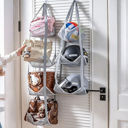 Black 3-Layer + 4-Layer Hanging Mesh Storage Bag Set for Balls Toys and Sports Gear